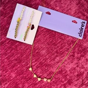Claire's Gold Necklace with Pink Heart Charms